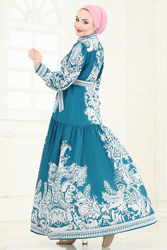 moda selvim Dress 4231JNF844 Petroleum - Thumbnail