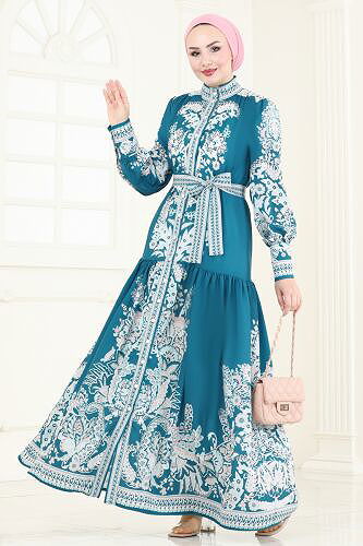 moda selvim الفستان بترولي 4231JNF844 - Thumbnail