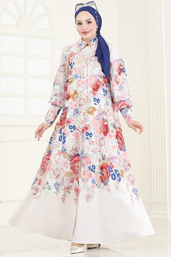 moda selvim Dress 4233JNF844 Ecru - Thumbnail