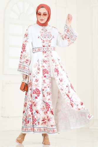moda selvim Dress 4235JNF844 Ecru - Thumbnail