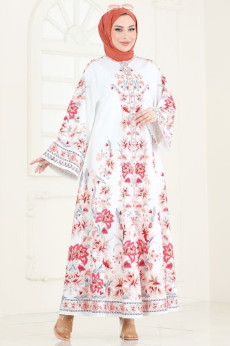 moda selvim Dress 4235JNF844 Ecru - Thumbnail