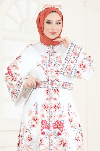 moda selvim Dress 4235JNF844 Ecru - Thumbnail
