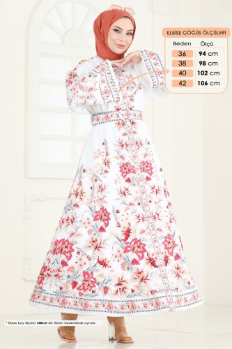 moda selvim Dress 4235JNF844 Ecru - Thumbnail