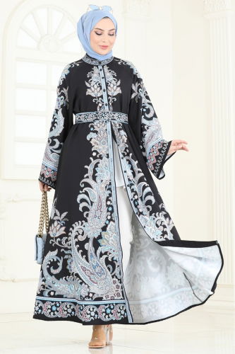 moda selvim الفستان أزرق واسود 4235JNF844 - Thumbnail