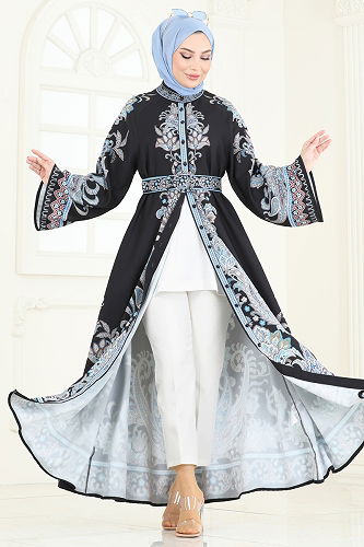 moda selvim الفستان أزرق واسود 4235JNF844 - Thumbnail