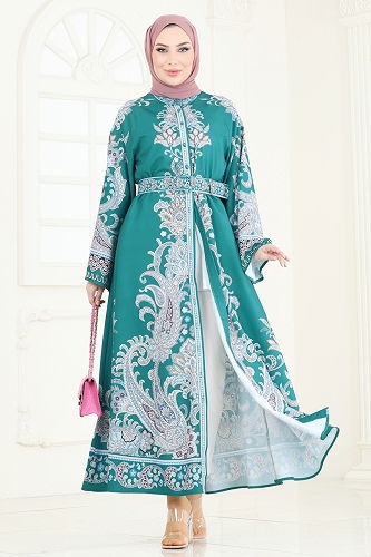 moda selvim الفستان بترولي 4235JNF844 - Thumbnail