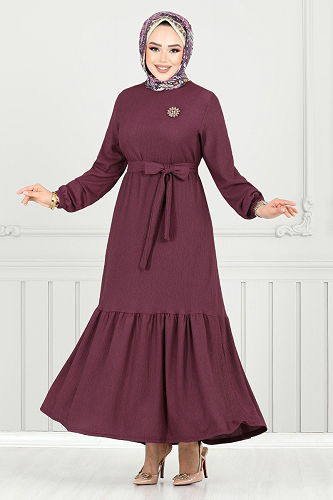 moda selvim Dress 423DVL897-M Damson - Thumbnail