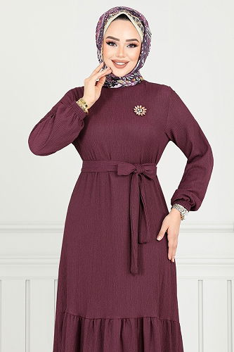 moda selvim Dress 423DVL897-M Damson - Thumbnail