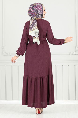 moda selvim Dress 423DVL897-M Damson - Thumbnail