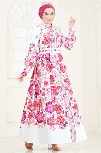 moda selvim Dress 4246JNF844 Ecru - Thumbnail