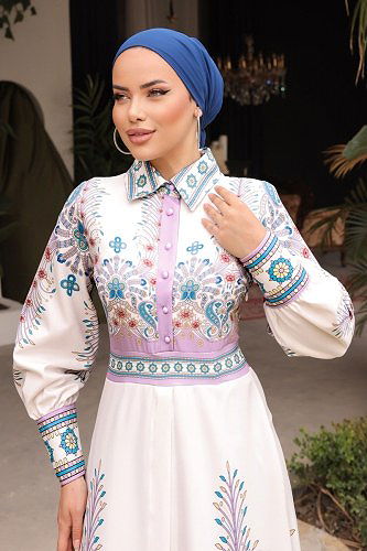 moda selvim Dress 4249JNF844 Lilac - Thumbnail