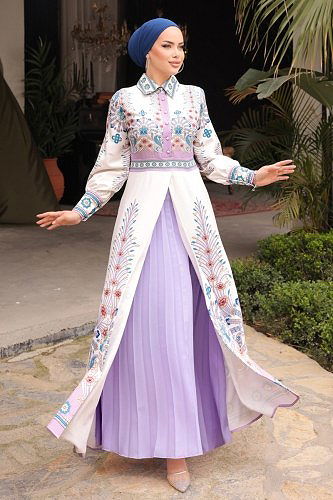 moda selvim 4249JNF844 ارجواني فاتح فستان - Thumbnail