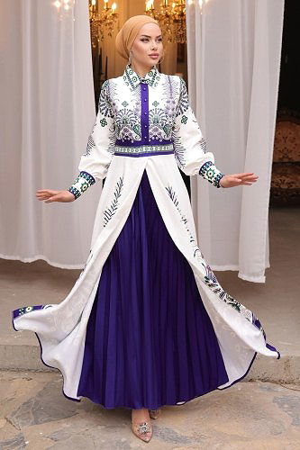 moda selvim 4249JNF844 بنفسجي فستان - Thumbnail