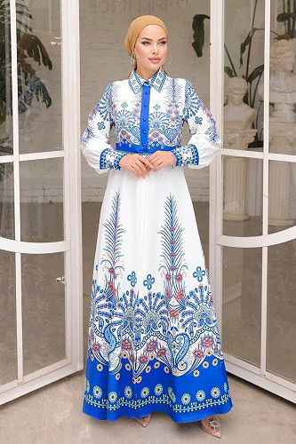 moda selvim Dress 4249JNF844 Saxe - Thumbnail