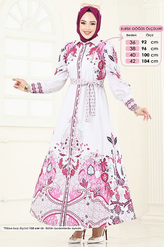moda selvim Dress 4256JNF844 Fuchsia - Thumbnail