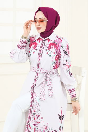 moda selvim الفستان فوشي 4256JNF844 - Thumbnail
