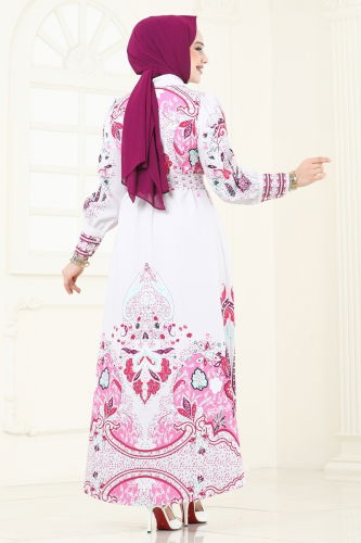 moda selvim الفستان فوشي 4256JNF844 - Thumbnail