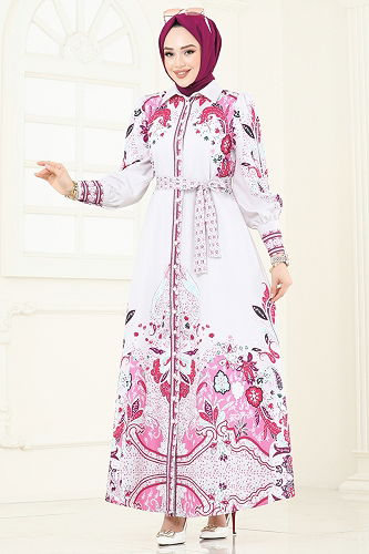 moda selvim الفستان فوشي 4256JNF844 - Thumbnail