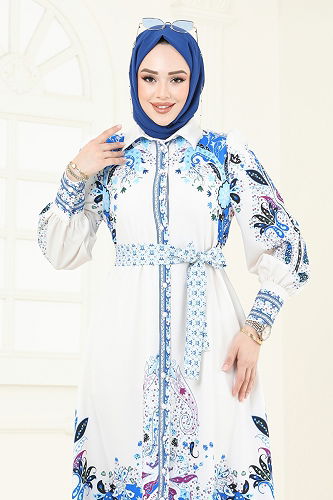 moda selvim الفستان نيلي 4256JNF844 - Thumbnail