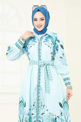 moda selvim Dress 4256JNF844 Water Green - Thumbnail