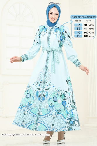 moda selvim Dress 4256JNF844 Water Green - Thumbnail