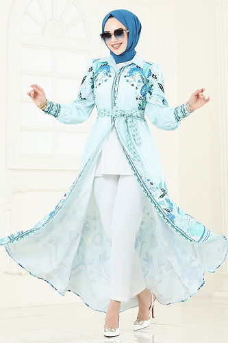 moda selvim الفستان اخضر فاتح 4256JNF844 - Thumbnail