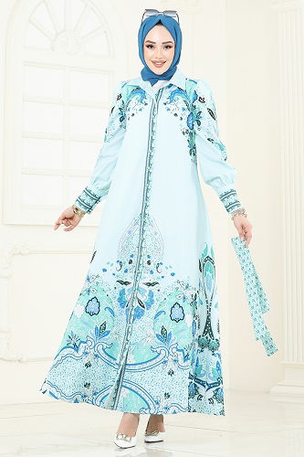 moda selvim الفستان اخضر فاتح 4256JNF844 - Thumbnail