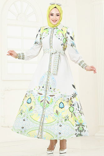 moda selvim Dress 4256JNF844 Yellow - Thumbnail