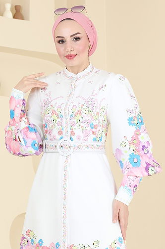 moda selvim Dress 4263JNF844 Ecru - Thumbnail