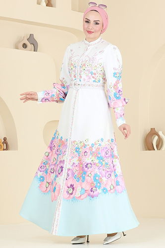 moda selvim 4263JNF844 لون بيج فاتح فستان - Thumbnail