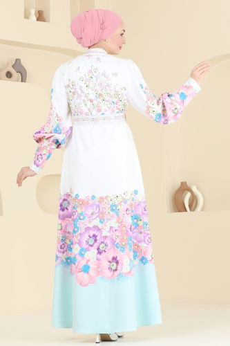 moda selvim 4263JNF844 لون بيج فاتح فستان - Thumbnail