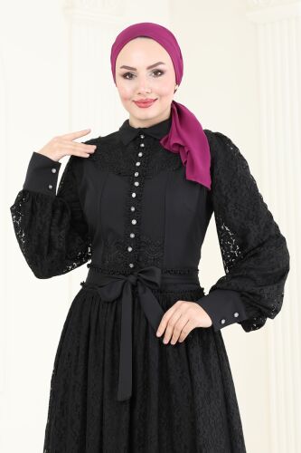 moda selvim الفستان أسود 4293JNF844 - Thumbnail