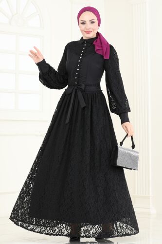 moda selvim الفستان أسود 4293JNF844 - Thumbnail