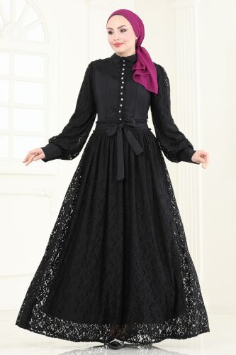 moda selvim الفستان أسود 4293JNF844 - Thumbnail