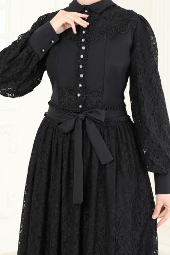 moda selvim الفستان أسود 4293JNF844 - Thumbnail