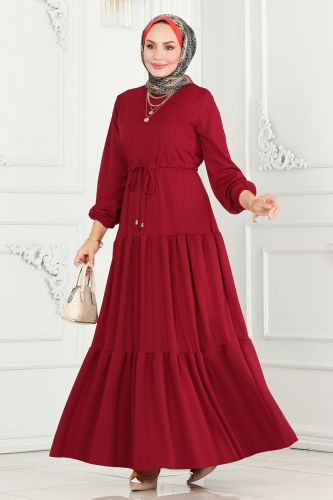 moda selvim Dress 430MP806 Burgundy - Thumbnail