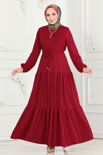 moda selvim Dress 430MP806 Burgundy - Thumbnail