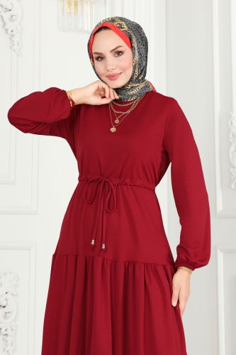 moda selvim Dress 430MP806 Burgundy - Thumbnail