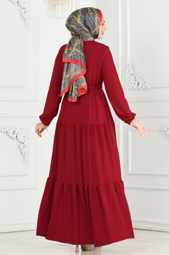 moda selvim Dress 430MP806 Burgundy - Thumbnail