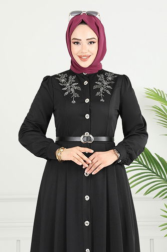 moda selvim الفستان أسود 431DVL817 - Thumbnail