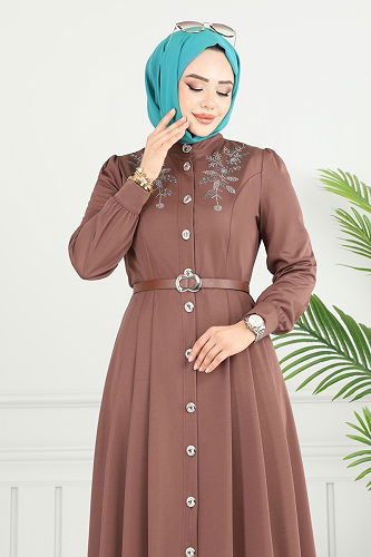 moda selvim الفستان بني 431DVL817 - Thumbnail