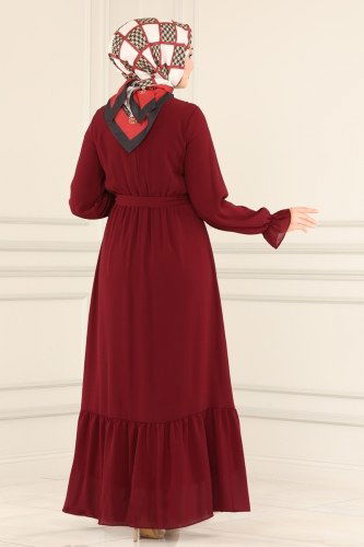 moda selvim Dress 4321MAK757 Claret Red - Thumbnail