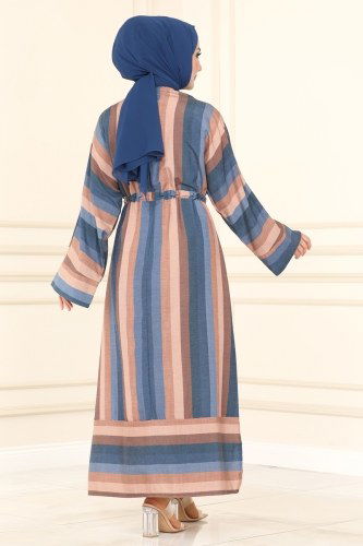 moda selvim Dress 4324MAK757 Indigo - Thumbnail