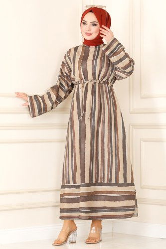 moda selvim Dress 4324MAK757 Tan - Thumbnail
