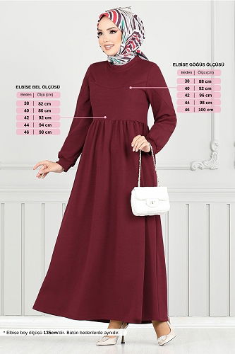 moda selvim Dress 4331NFC915-M Burgundy - Thumbnail