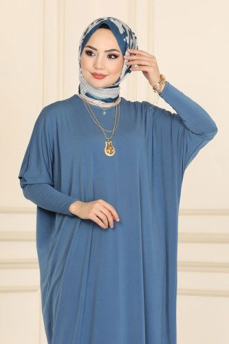 moda selvim Dress 4334MAK757 Indigo - Thumbnail