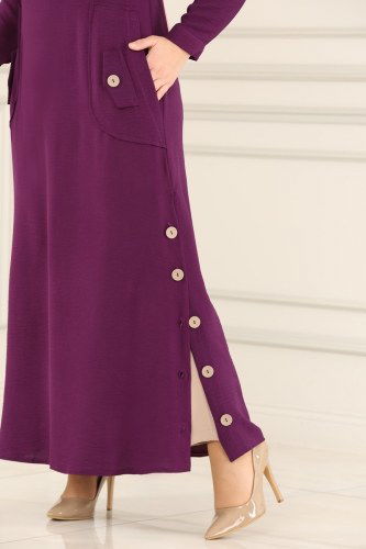 moda selvim Dress 4346BSK463 Damson - Thumbnail