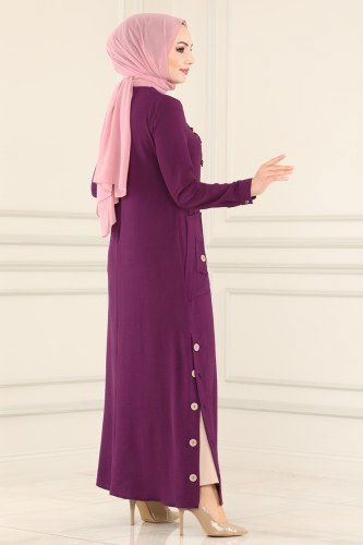 moda selvim 4346BSK463 ارجواني فستان - Thumbnail