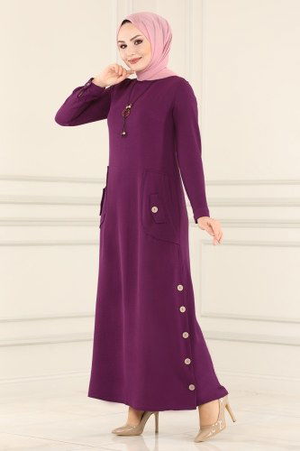 moda selvim 4346BSK463 ارجواني فستان - Thumbnail