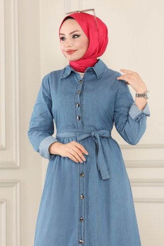 moda selvim Dress 4347MKL719 Light Denim - Thumbnail